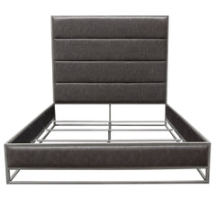 Empire Channel Tufted Metal Frame Bed – Queen / Weathered Grey PU & Silver Metal – front view – Lusso Furniture Miami