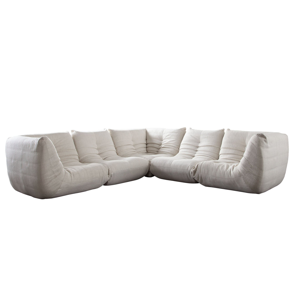 Ezra Pleated Floor Modular Sofa – 5-Piece Corner Sectional / Cream Fabric – view 25 – Lusso Furniture Miami