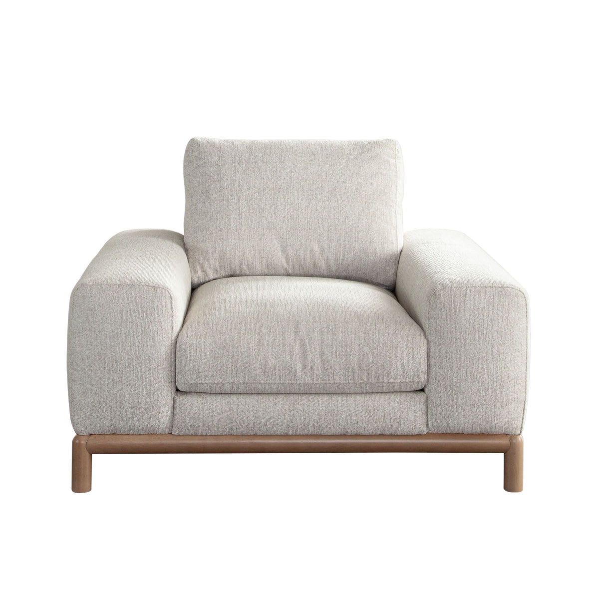 Fallon Square Arm Accent Chair – Light Barley Polyester Fabric – front view – Lusso Furniture Miami