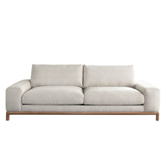 Fallon Wood Trim Fabric Sofa – Light Barley Polyester Fabric – front view – Lusso Furniture Miami