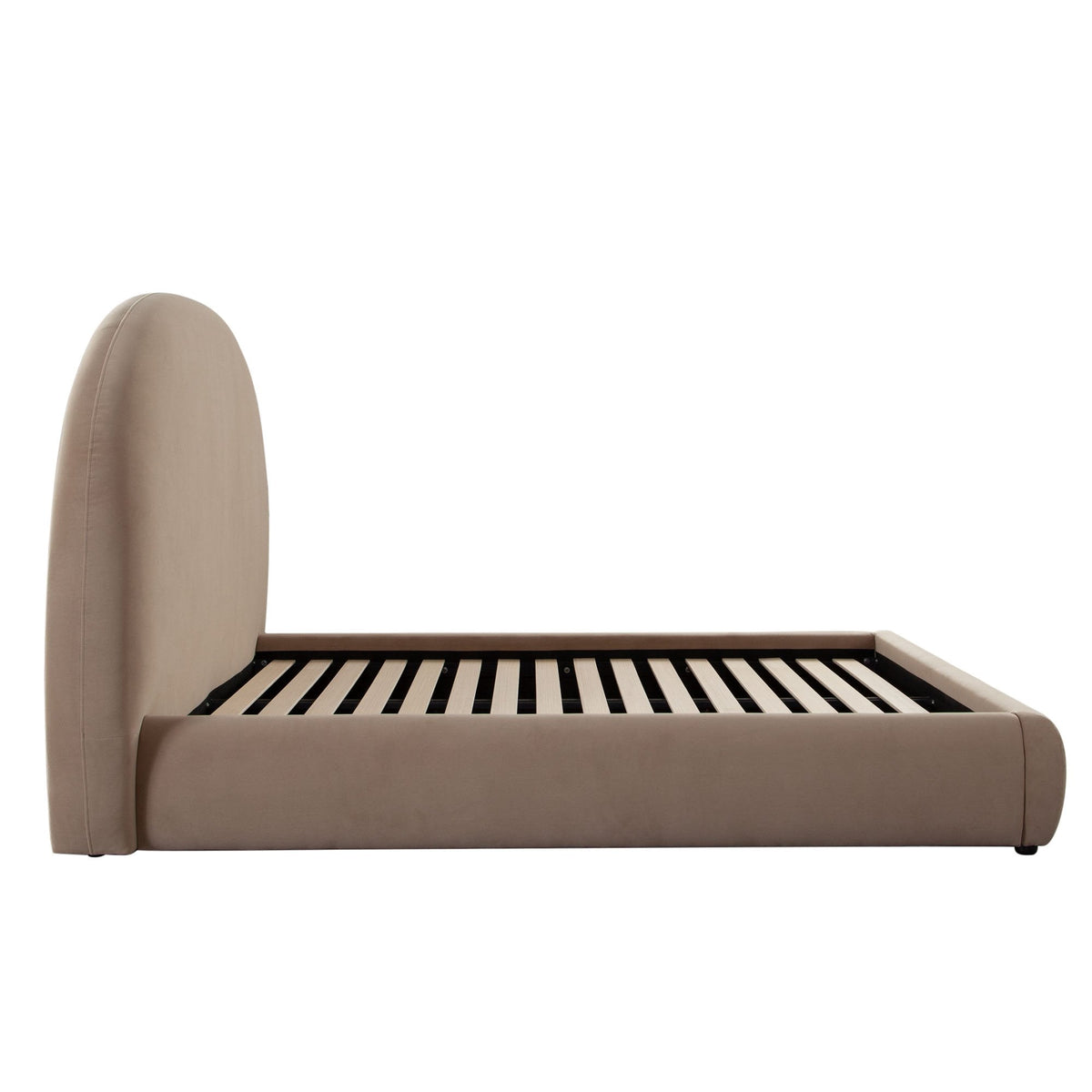 Fox Arched Upholstered Bed – Queen / Camel Performance Velvet – front view – Lusso Furniture Miami