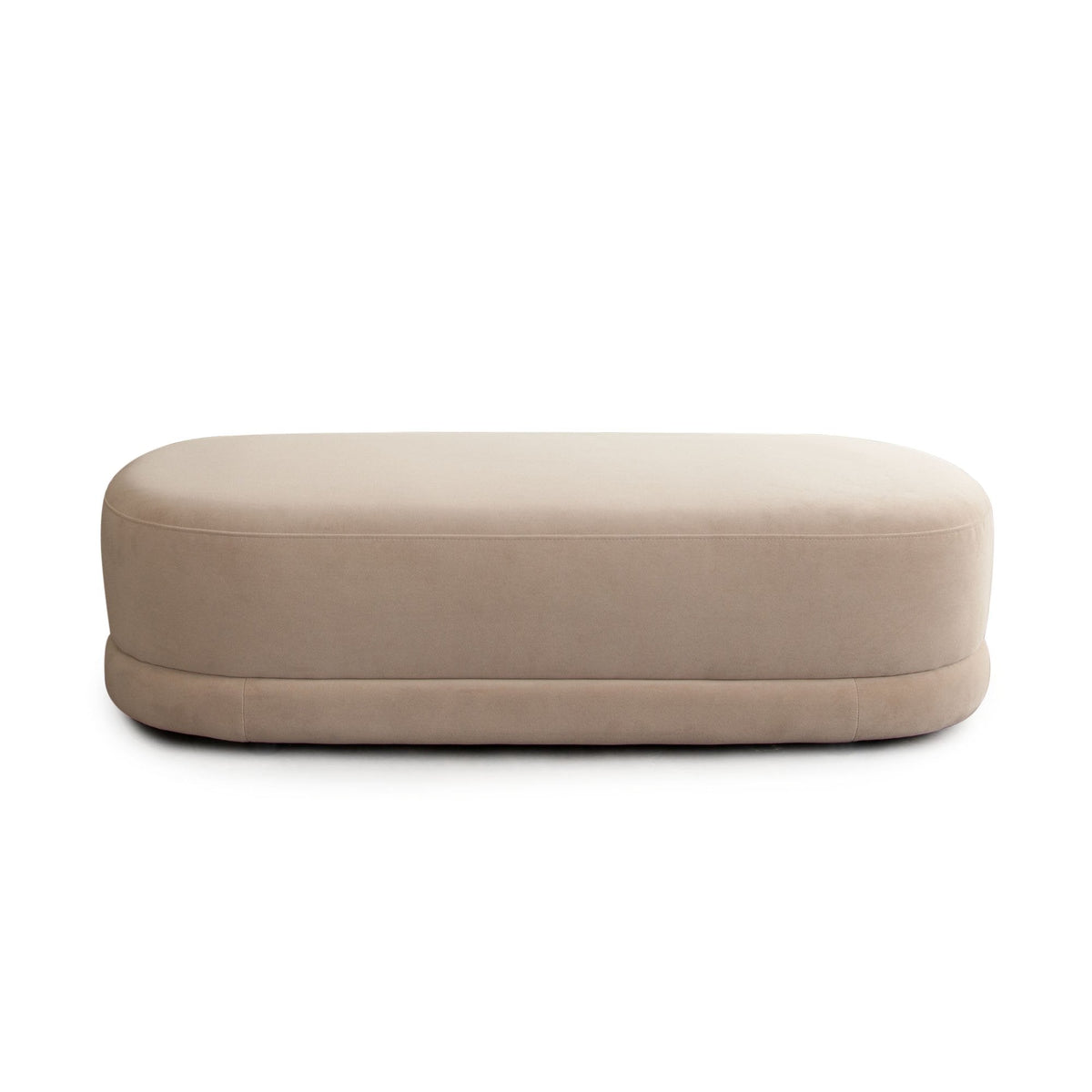 Fox Oval Upholstered Accent Bench – Camel Performance Velvet – front view – Lusso Furniture Miami