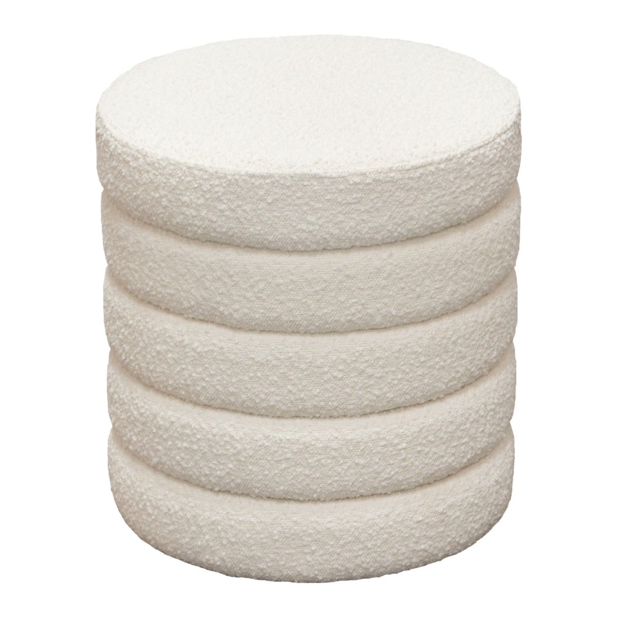 Helix Round Boucle Ottoman – Ivory Boucle Fabric – front view – Lusso Furniture Miami