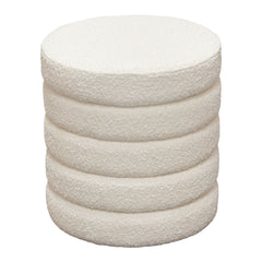 Helix Round Boucle Ottoman – Ivory Boucle Fabric – front view – Lusso Furniture Miami