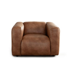 Hyde Leatherette Accent Chair – Saddle Brown Leatherette – front view – Lusso Furniture Miami