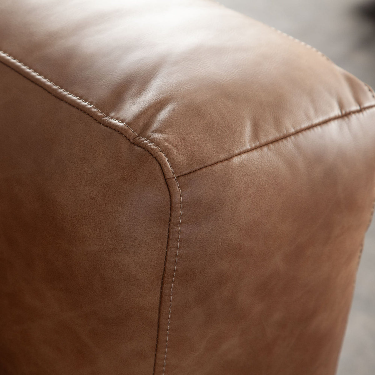 Hyde Saddle Brown Leatherette Sofa – close-up – Lusso Furniture Miami