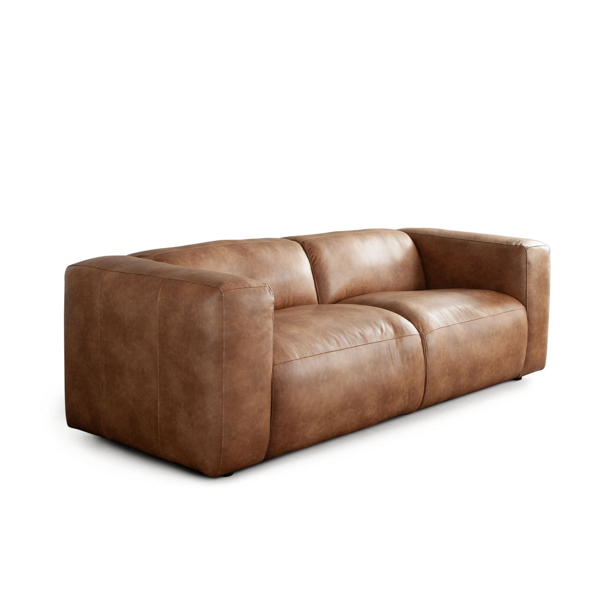 Hyde Saddle Brown Leatherette Sofa – angle view – Lusso Furniture Miami