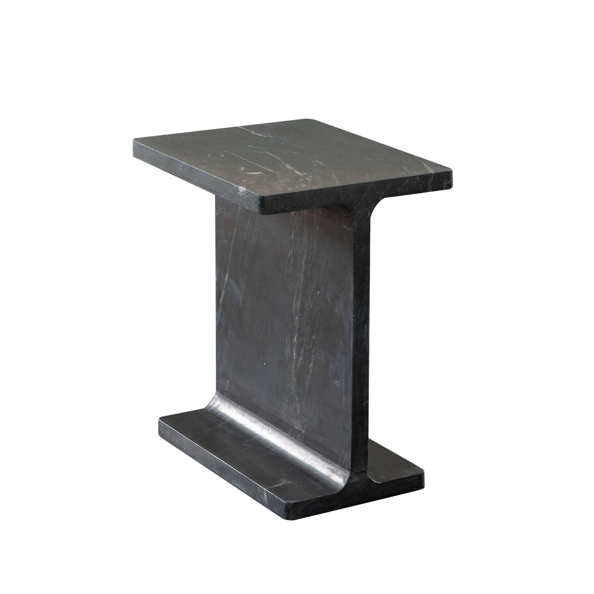 Iris Genuine Marble End Table – Genuine Black Marquine Marble – front view – Lusso Furniture Miami