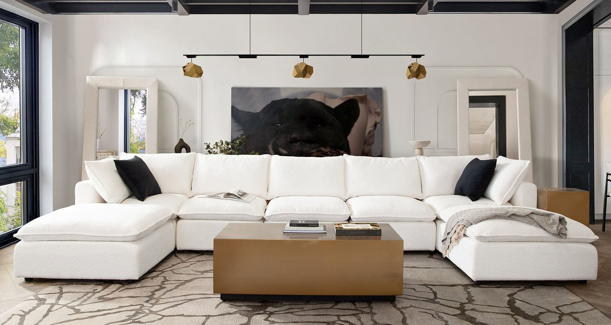Ivy Faux Shearling Modular Sofa – 7-Piece Dual Chaise Sectional / White Faux Shearling – view 38 – Lusso Furniture Miami