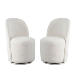Kendall Swivel Dining Chair Set – Ivory Boucle Fabric – front view – Lusso Furniture Miami