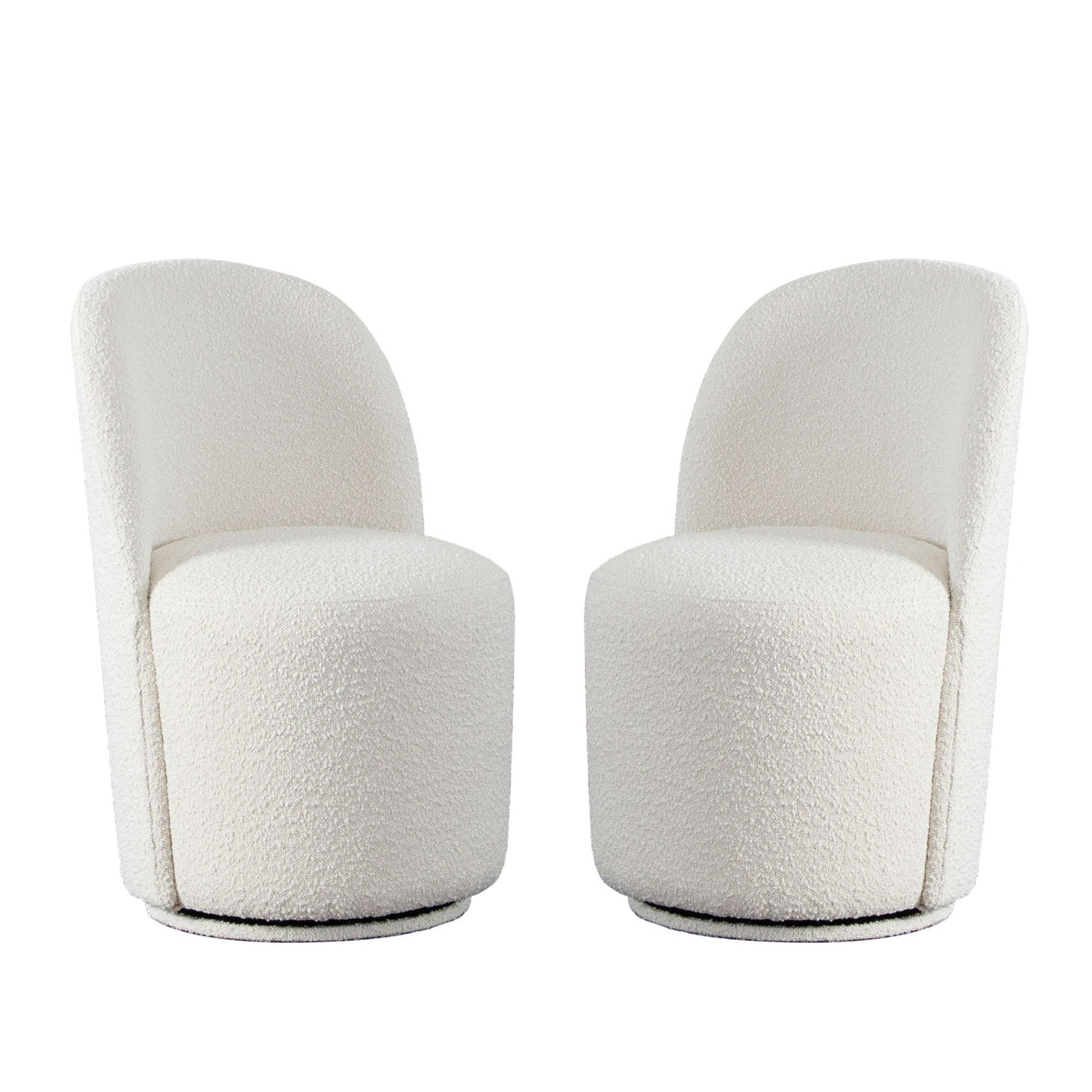 Kendall Swivel Dining Chair Set – Ivory Boucle Fabric – front view – Lusso Furniture Miami