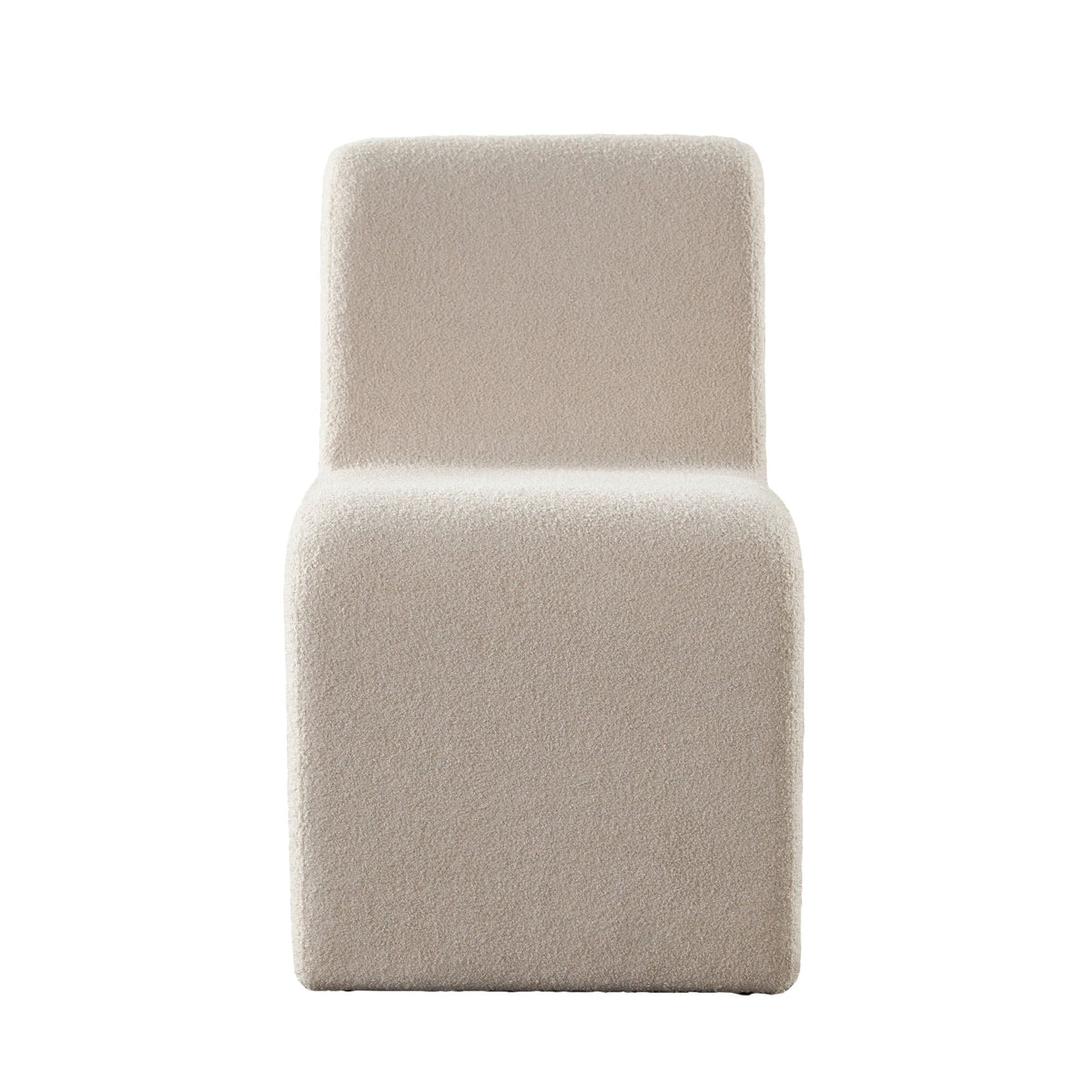 Lana Shearling Armless Dining Chair – Camel Looped Shearling Fabric – front view – Lusso Furniture Miami
