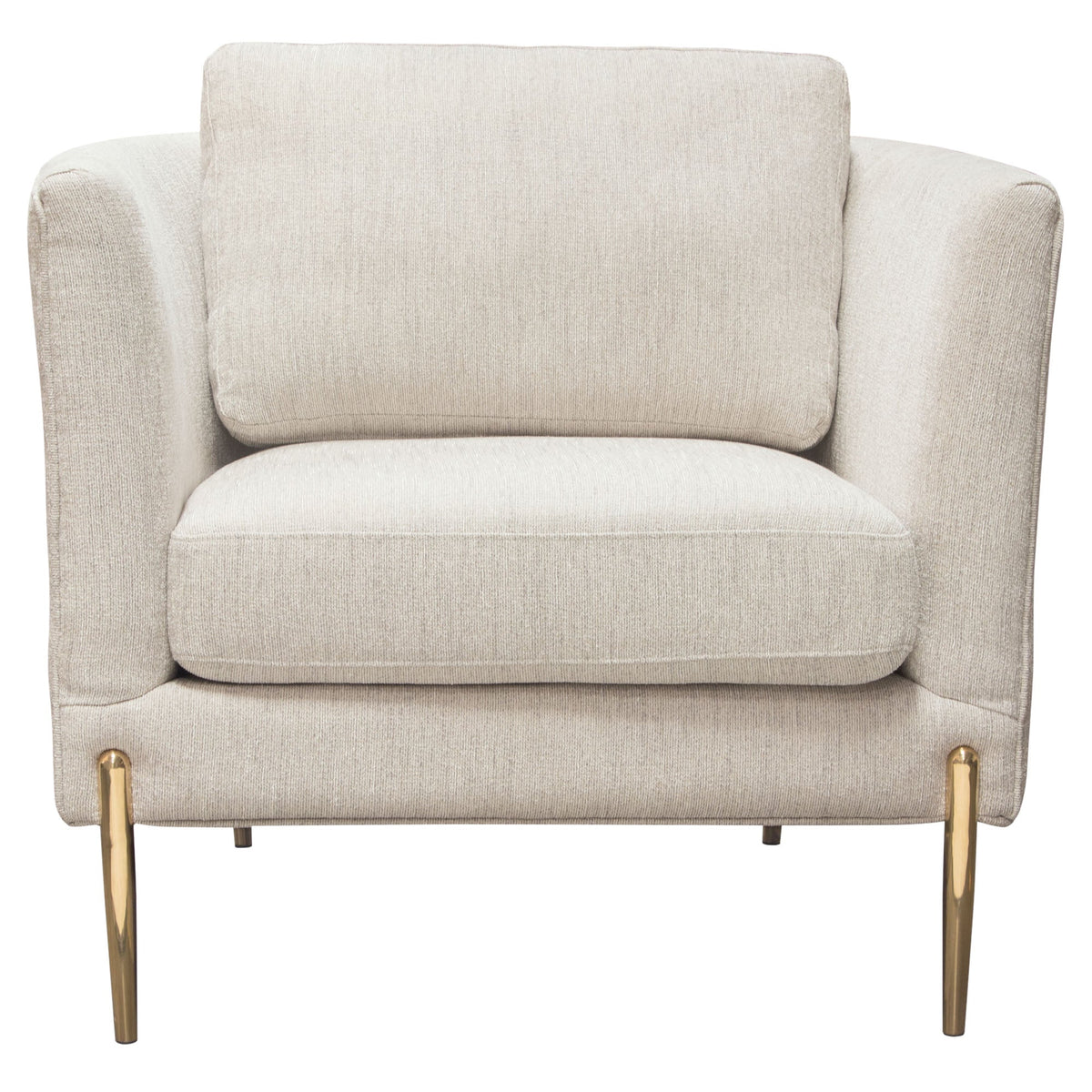 Lane Curved Back Accent Chair – Light Cream Fabric – front view – Lusso Furniture Miami