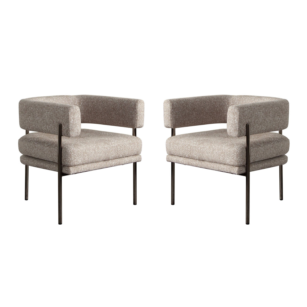 Lark Curved Fabric Dining Chair Set – Wheat Polyester Fabric – front view – Lusso Furniture Miami
