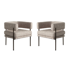 Lark Curved Fabric Dining Chair Set – Wheat Polyester Fabric – front view – Lusso Furniture Miami