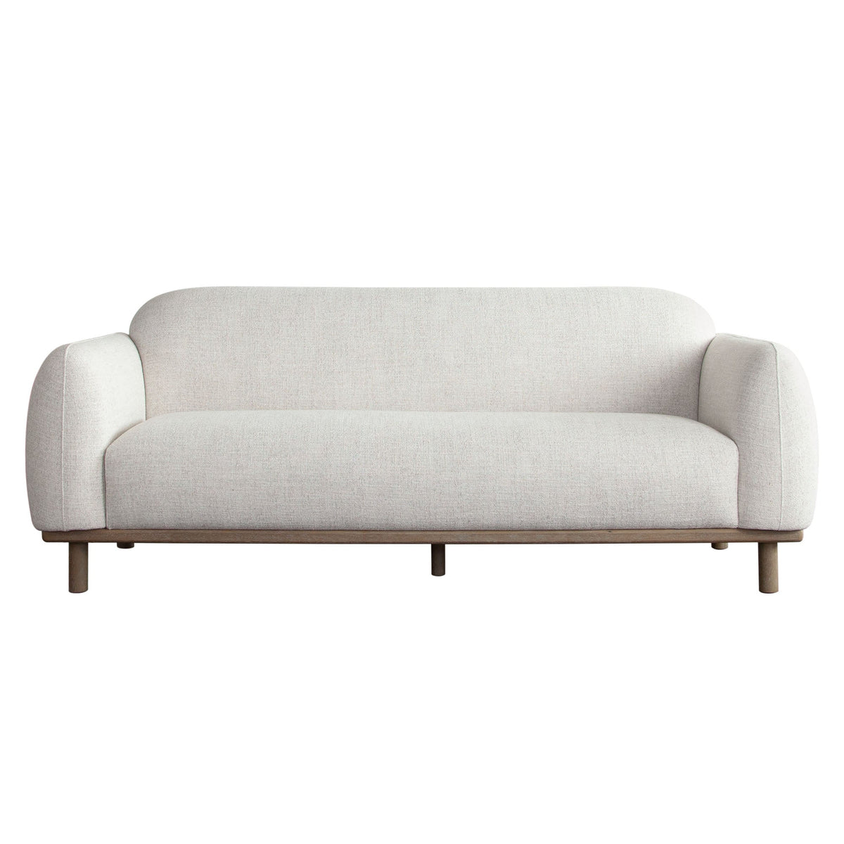 Larson Wood Trim Sofa – Light Barley Polyester Fabric – front view – Lusso Furniture Miami