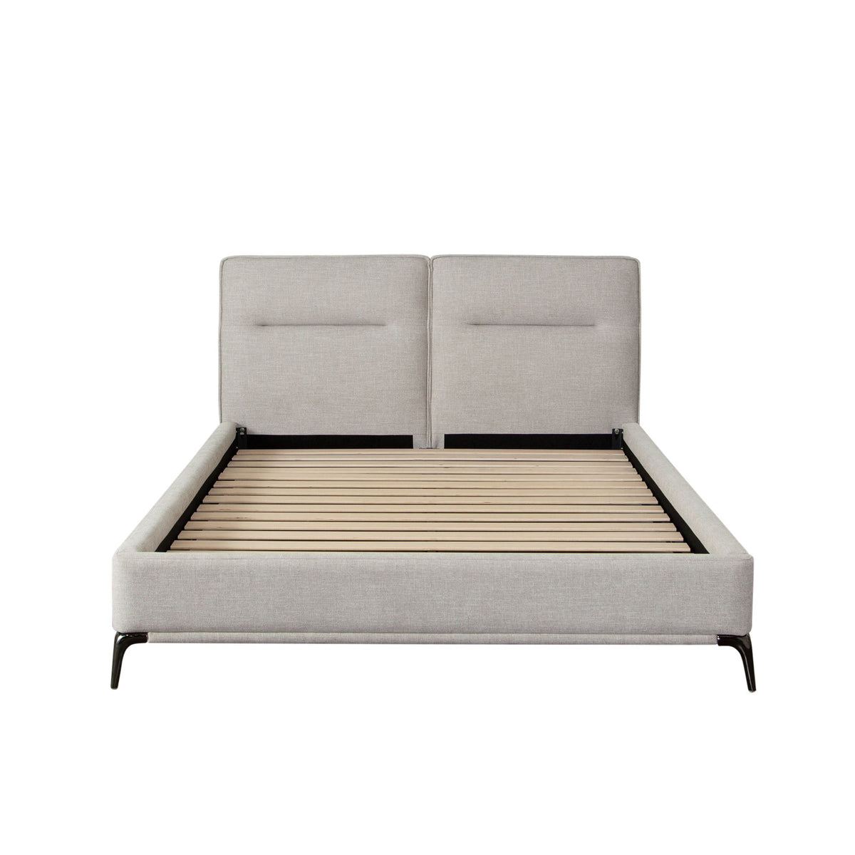 Leandro Low Profile Upholstered Bed – Queen / Clarkson Sand Fabric – front view – Lusso Furniture Miami