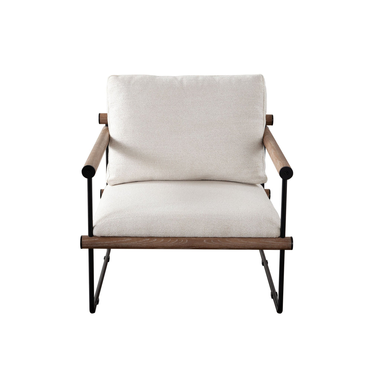 Liam Metal Frame Accent Chair – Cream Fabric – front view – Lusso Furniture Miami