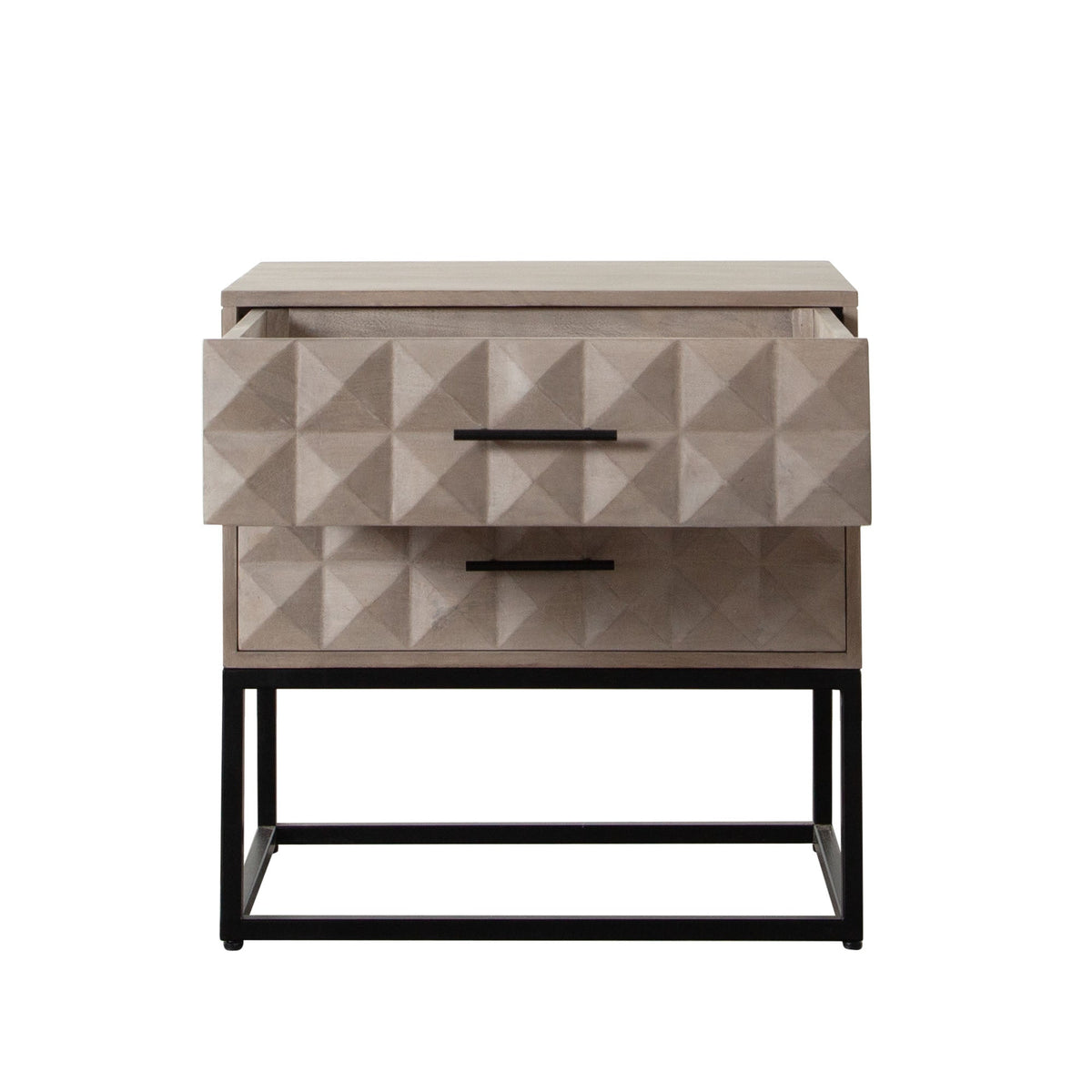 Madera Two Drawer Wood End Table – angle view – Lusso Furniture Miami