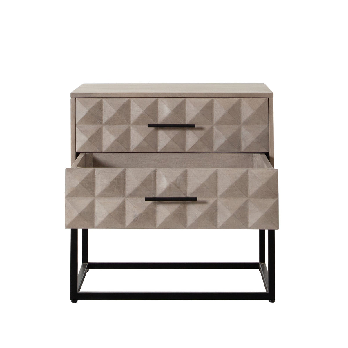 Madera Two Drawer Wood End Table – side view – Lusso Furniture Miami
