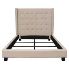 Madison Ave Tufted Wingback Bed – Queen / Sand Button Tufted Fabric – front view – Lusso Furniture Miami