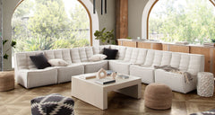 Marshall Grid Tufted Modular Sectional – 3-Piece Corner Modular Sectional / Cream Fabric – view 33 – Lusso Furniture Miami