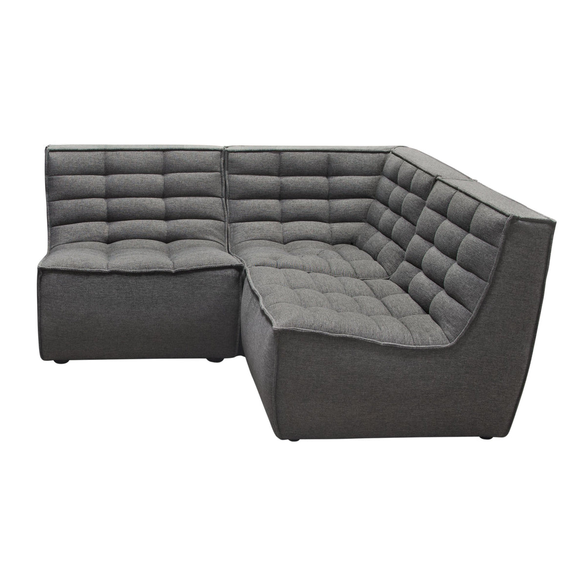 Marshall Grid Tufted Modular Sectional – 3-Piece Corner Modular Sectional / Grey Fabric – alternate view – Lusso Furniture Miami