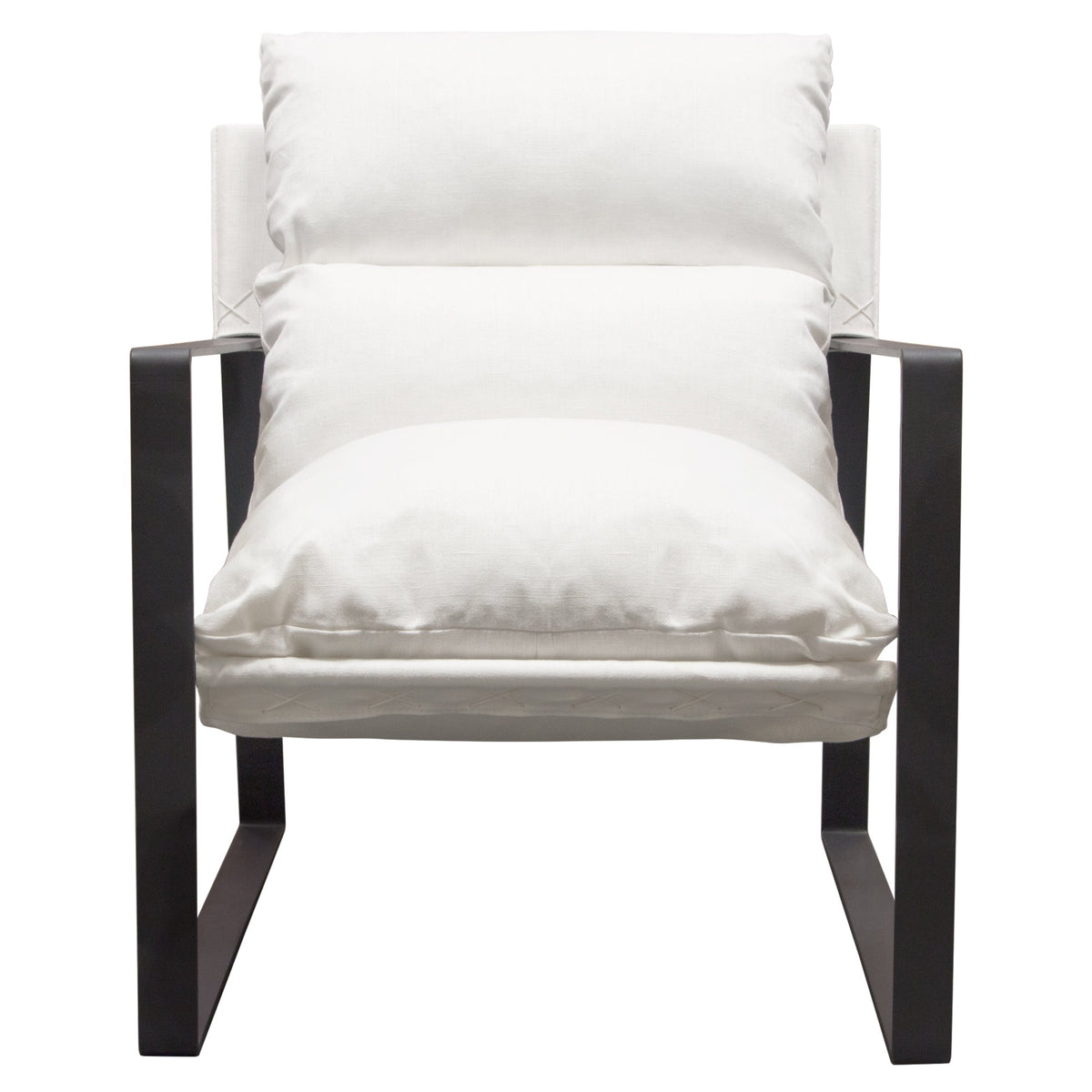 Miller Linen Sling Accent Chair – White Linen Fabric – front view – Lusso Furniture Miami