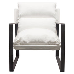 Miller Linen Sling Accent Chair – White Linen Fabric – front view – Lusso Furniture Miami