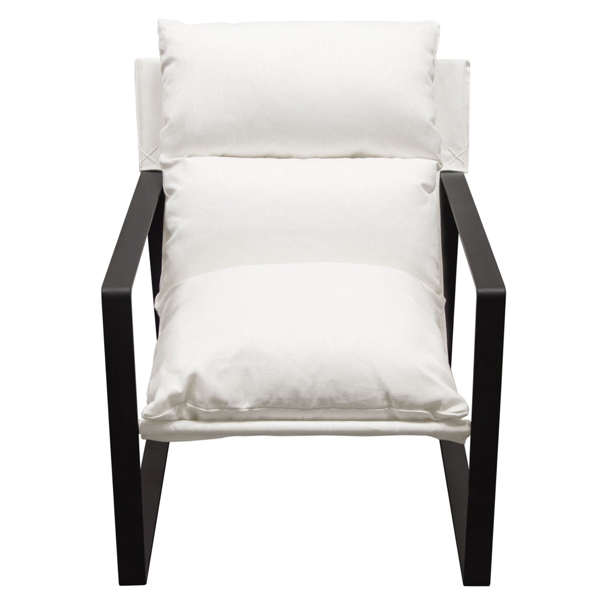 Miller Linen Sling Accent Chair – angle view – Lusso Furniture Miami