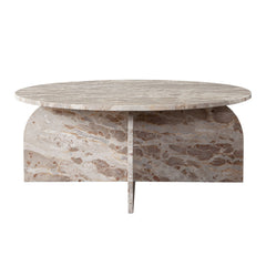 Nebula Round Marble Coffee Table – Genuine Marble Panther Beige finish – front view – Lusso Furniture Miami