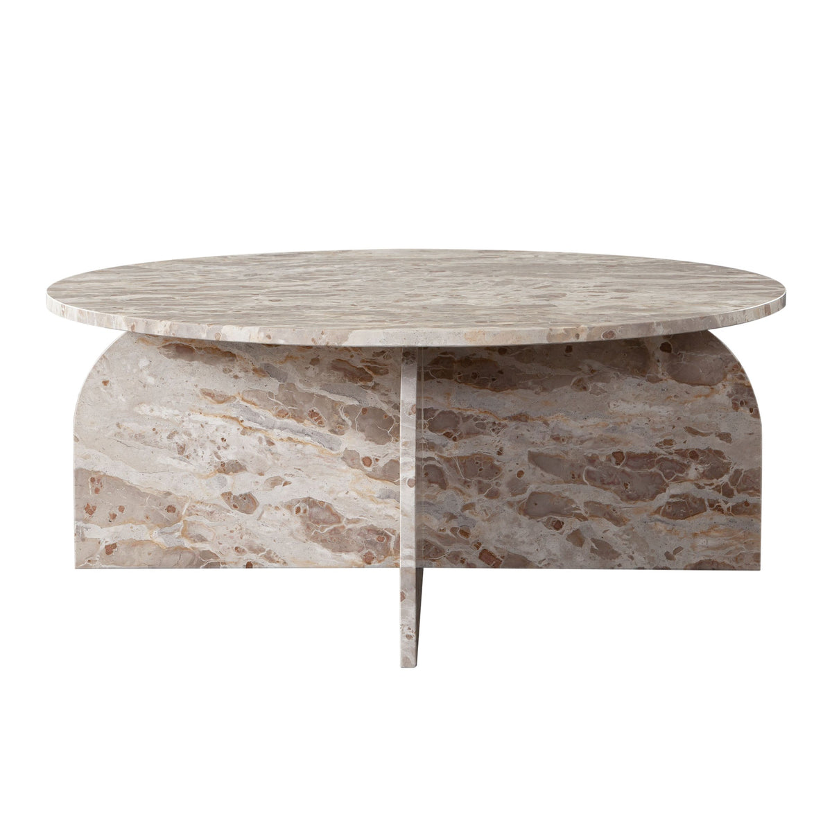 Nebula Round Marble Coffee Table – Genuine Marble Panther Beige finish – front view – Lusso Furniture Miami