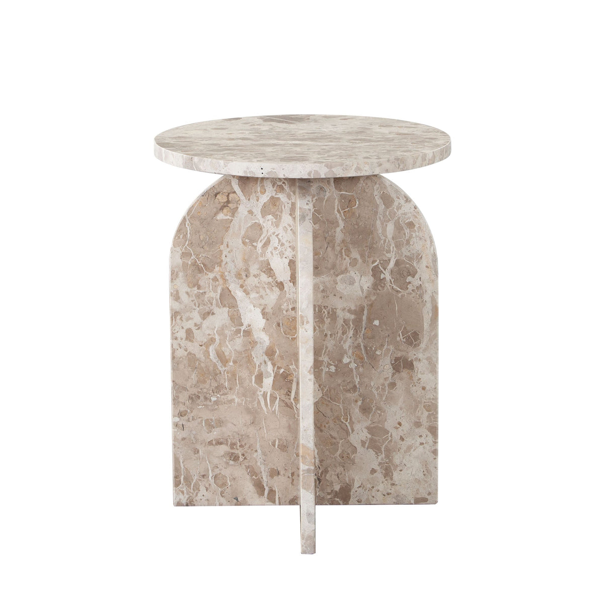 Nebula Round Marble End Table – Genuine Marble Panther Beige finish – front view – Lusso Furniture Miami