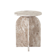 Nebula Round Marble End Table – Genuine Marble Panther Beige finish – front view – Lusso Furniture Miami