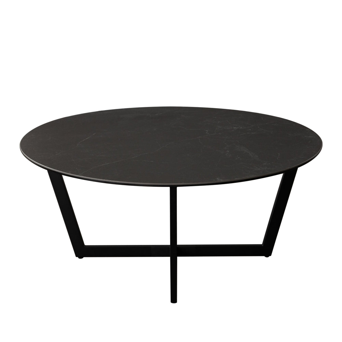 Onyx Round Ceramic Glass Coffee Table – Black Ceramic Glass – front view – Lusso Furniture Miami