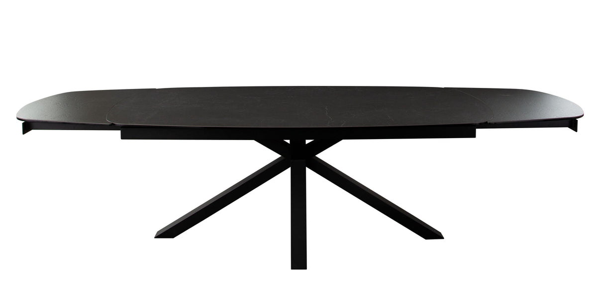 Onyx Extension Dining Table – Black Ceramic Glass – front view – Lusso Furniture Miami