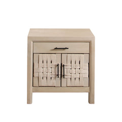 Palm Woven Rope Mango Wood End Table – Natural Finish – front view – Lusso Furniture Miami