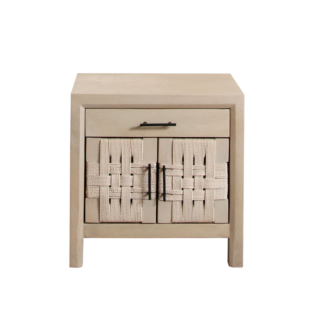 Palm Woven Rope Mango Wood End Table – Natural Finish – front view – Lusso Furniture Miami