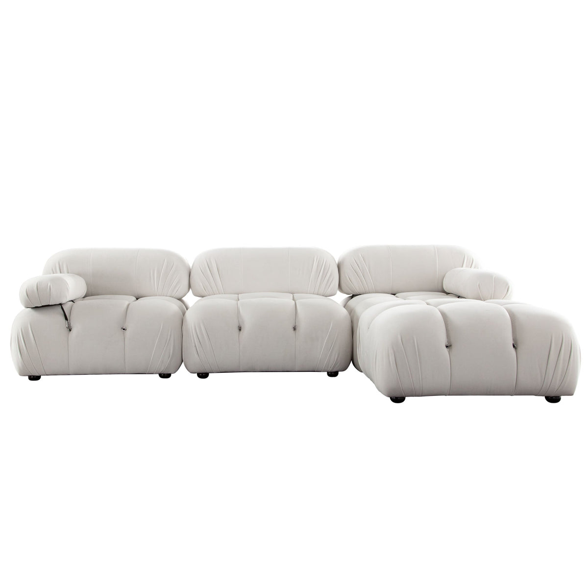 Paloma Bubble Tufted Velvet Modular Sofa – 4-Piece 111" Reversible Chaise Sectional / Light Cream Velvet – view 32 – Lusso Furniture Miami