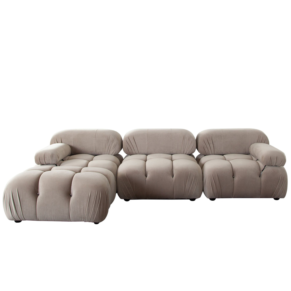Paloma Bubble Tufted Velvet Modular Sofa – 4-Piece 111" Reversible Chaise Sectional / Mink Tan Velvet – view 78 – Lusso Furniture Miami