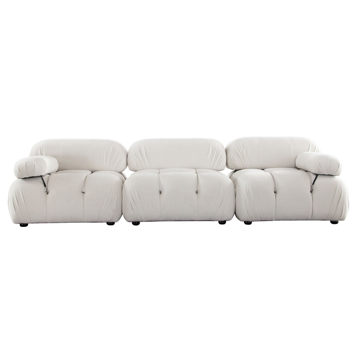 Paloma Bubble Tufted Velvet Modular Sofa – 3-Piece 111" Sofa / Light Cream Velvet – view 24 – Lusso Furniture Miami