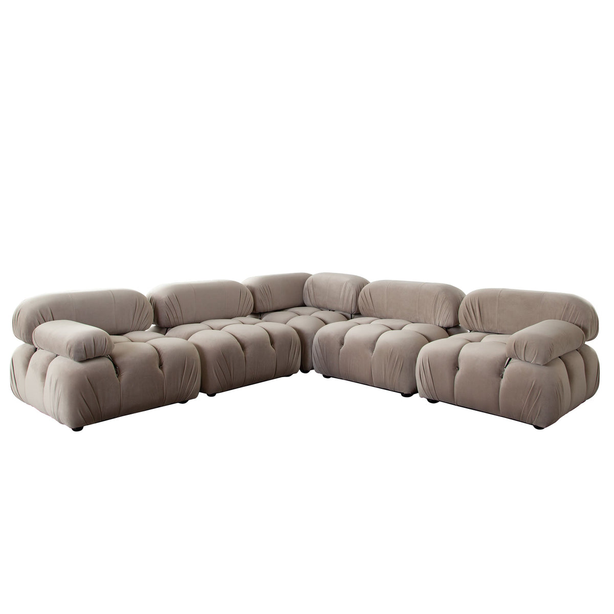 Paloma Bubble Tufted Velvet Modular Sofa – 5-Piece 111" Corner Sectional / Mink Tan Velvet – view 86 – Lusso Furniture Miami
