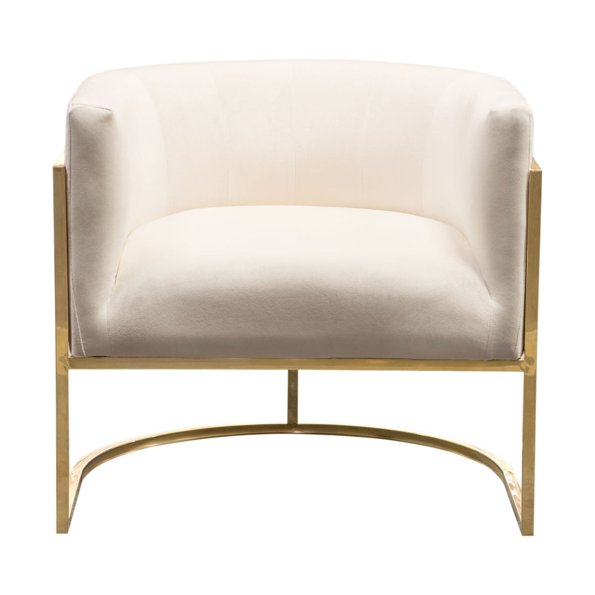 Pandora Velvet Barrel Accent Chair – Cream Velvet – front view – Lusso Furniture Miami