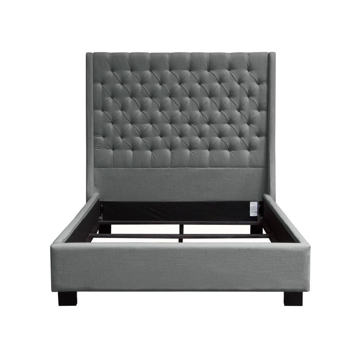 Park Ave Hand Tufted Wingback Bed – King / Grey Linen – front view – Lusso Furniture Miami