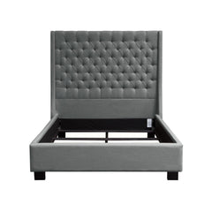 Park Ave Hand Tufted Wingback Bed – King / Grey Linen – front view – Lusso Furniture Miami