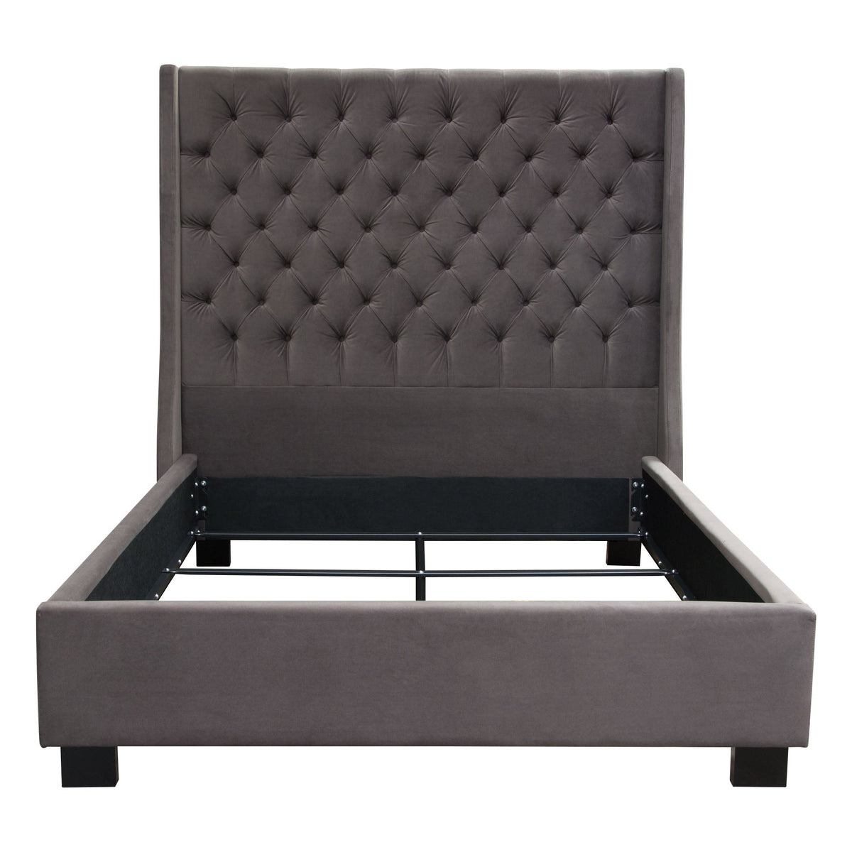Park Ave Hand Tufted Wingback Bed – King / Smoke Grey Velvet – view 16 – Lusso Furniture Miami