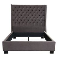 Park Ave Hand Tufted Wingback Bed – Queen / Smoke Grey Velvet – close-up – Lusso Furniture Miami