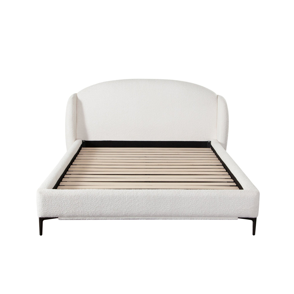 Path Faux Shearling Low Profile Bed – Queen / Oslo Ivory Fabric – front view – Lusso Furniture Miami