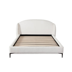 Path Faux Shearling Low Profile Bed – Queen / Oslo Ivory Fabric – front view – Lusso Furniture Miami