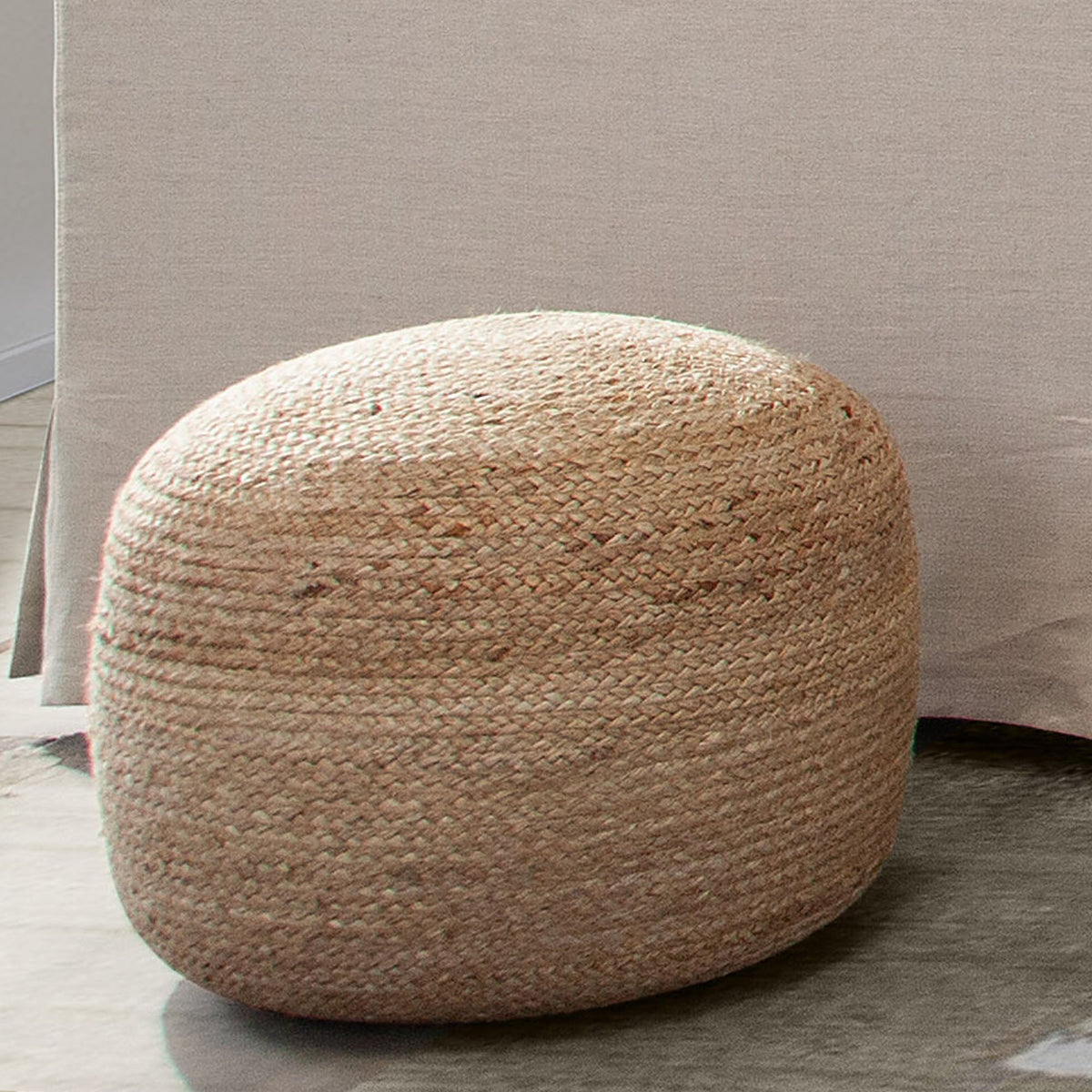 Jute Round Natural Fiber Pouf – top view – Lusso Furniture Miami